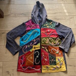 Rising International XL Zip Up Hoodie Sweatshirt multi colored unique pattern